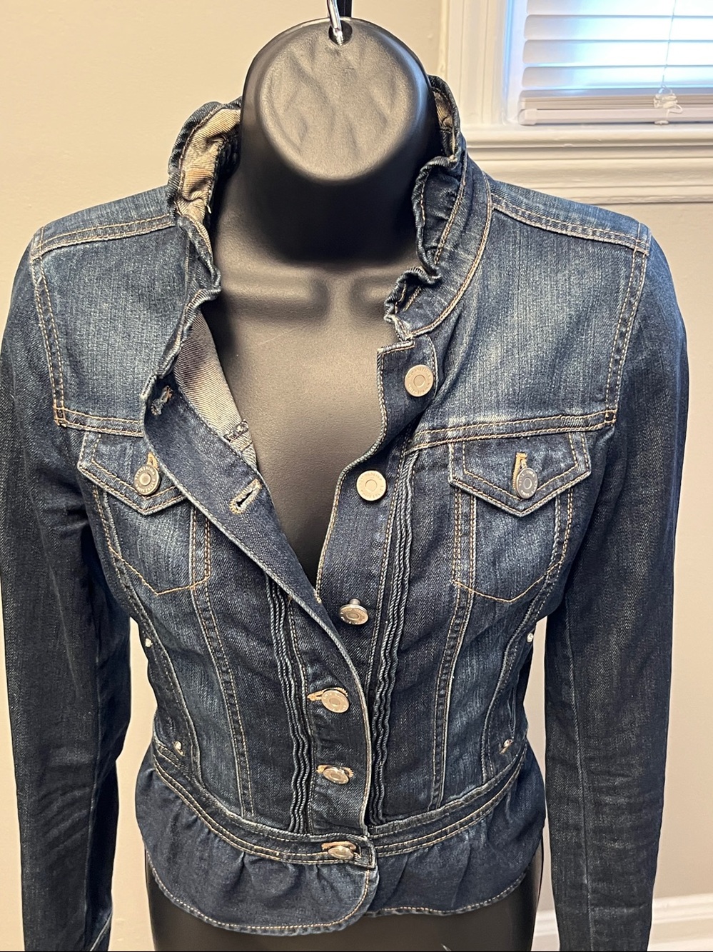 White House Black Market,Dark Blue Denim Peplum Jacket - Women's
